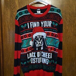 Star Wars Darth Vader Lack Of Cheer Ugly Christmas Knit Sweater Men's Size LARGE